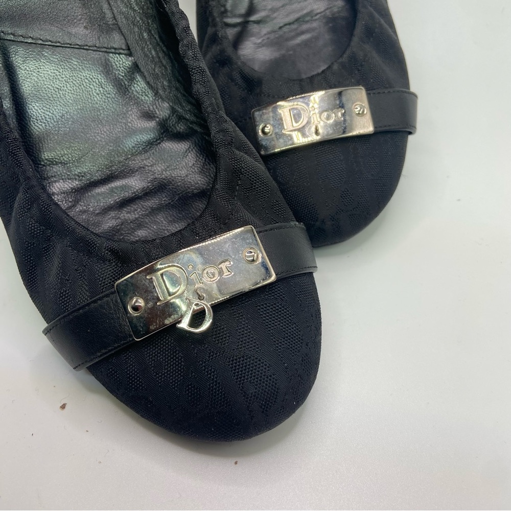 Dior Logo Print Black Flats Sz 39 - Picture 10 of 14
